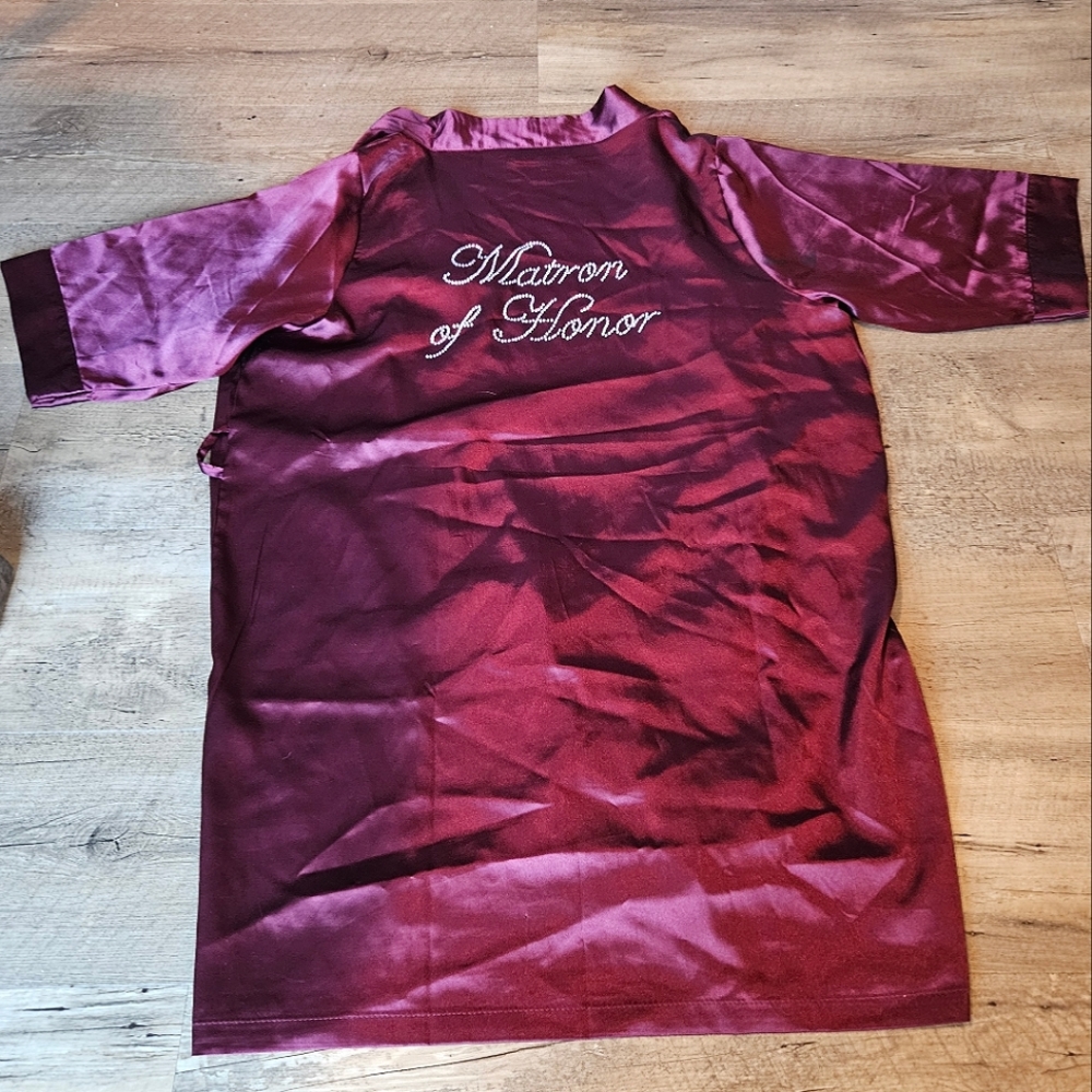Matron of Honor Burgundy Red Bridesmaid Wedding Party Lightweight Silk Robe